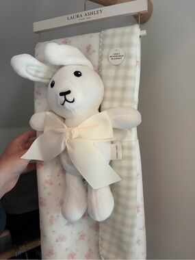 Laura Ashley Pink Floral and Mint Gingham Plush Baby Blanket Set
